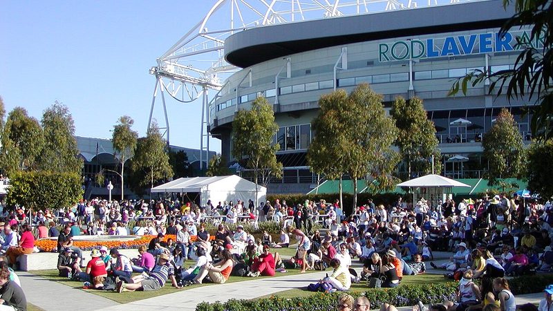 Rod Laver Arena and Melbourne Park during the 2002 Australian Open.