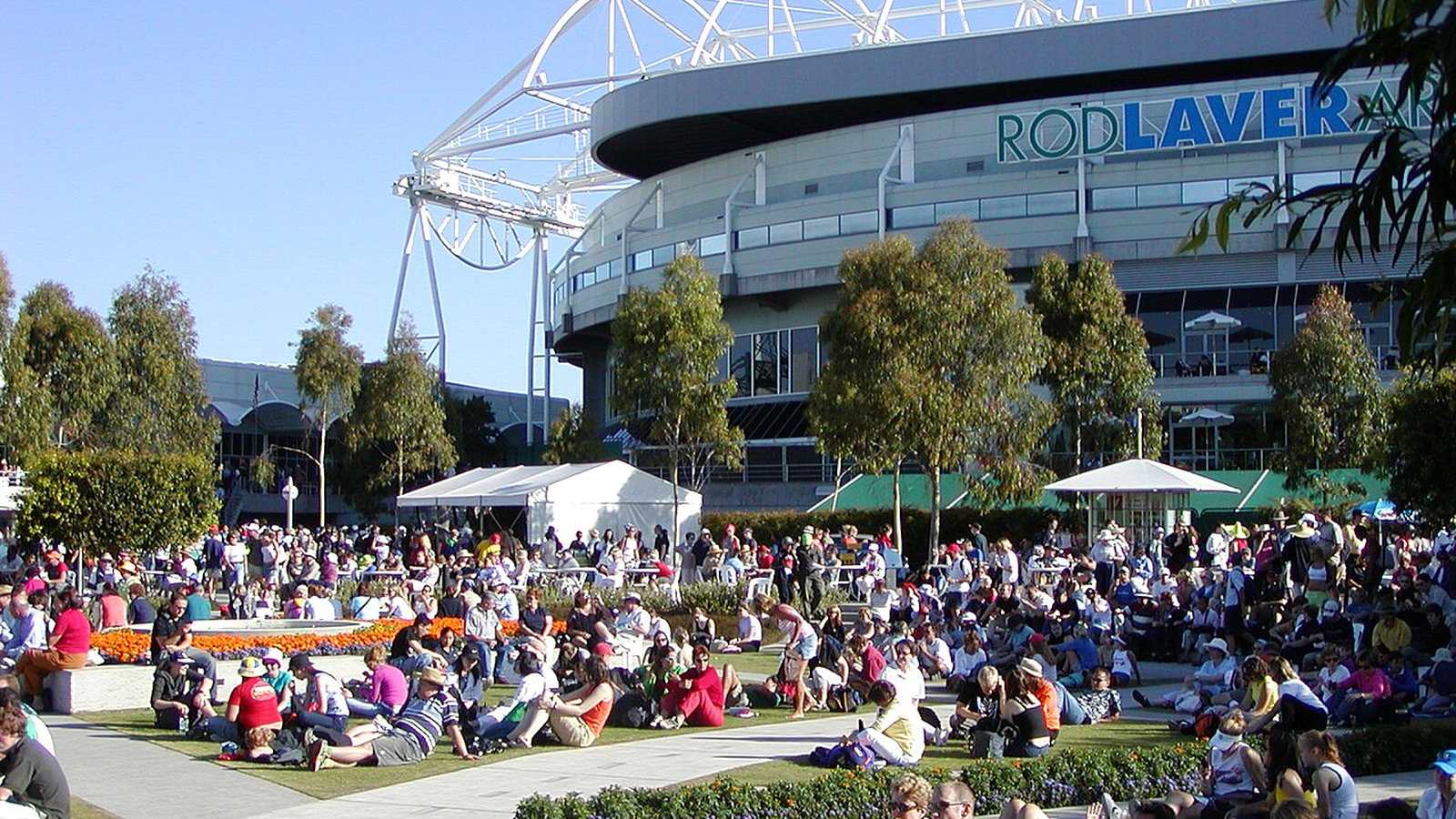 Rod Laver Arena and Melbourne Park during the 2002 Australian Open.