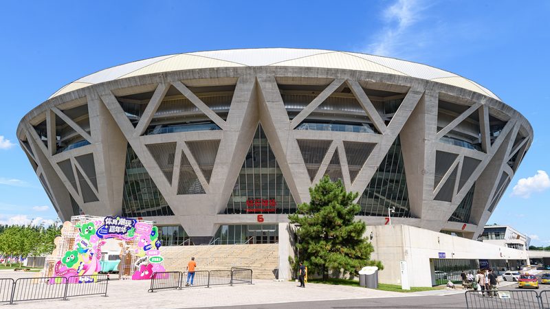 Exterior of Diamond Court at Beijing’s National Tennis Center beneath a blue sky