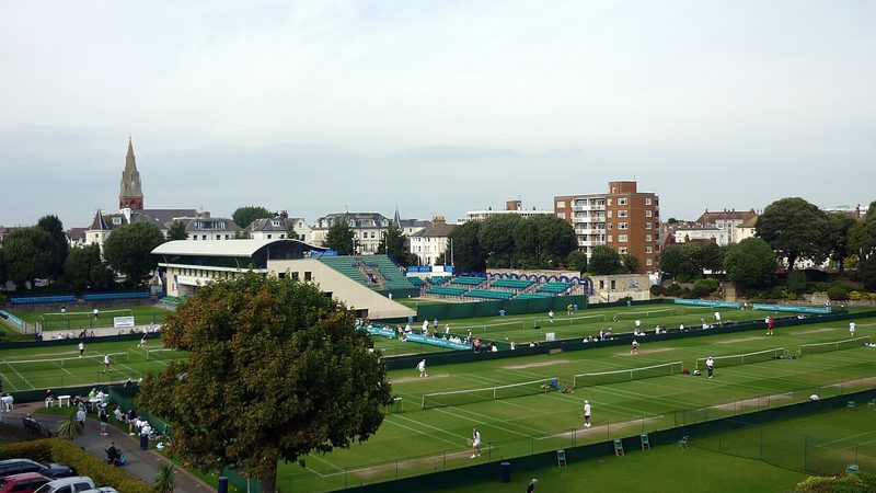 Grass tennis courts at Devonshire Park, Eastbourne, photographed in September 2010.