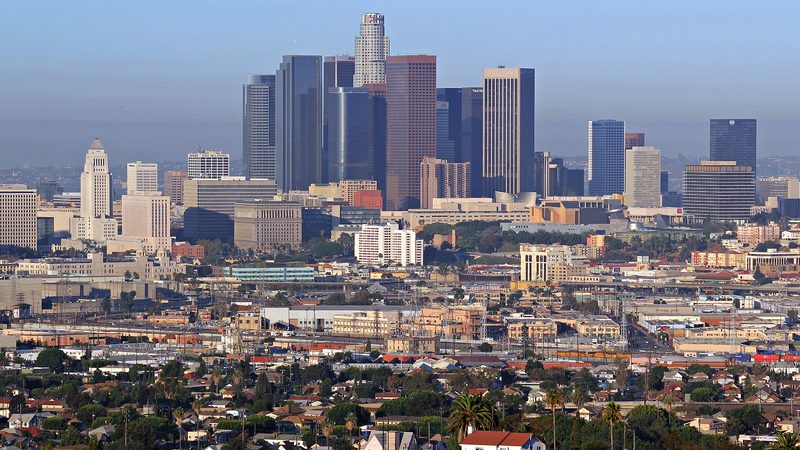 Downtown Los Angeles skyline photographed on a summer morning in 2010.